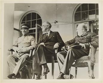 (WWII SUMMITS) A collection of 8 press prints related to the key strategic conferences held during WWII with Roosevelt, Churchill, Stal